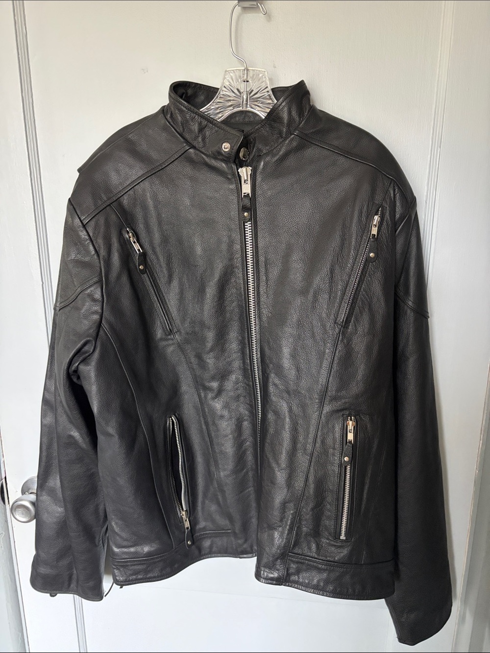 Wilsons Leather Black Leather Bomber Jacket with Silver Zippers